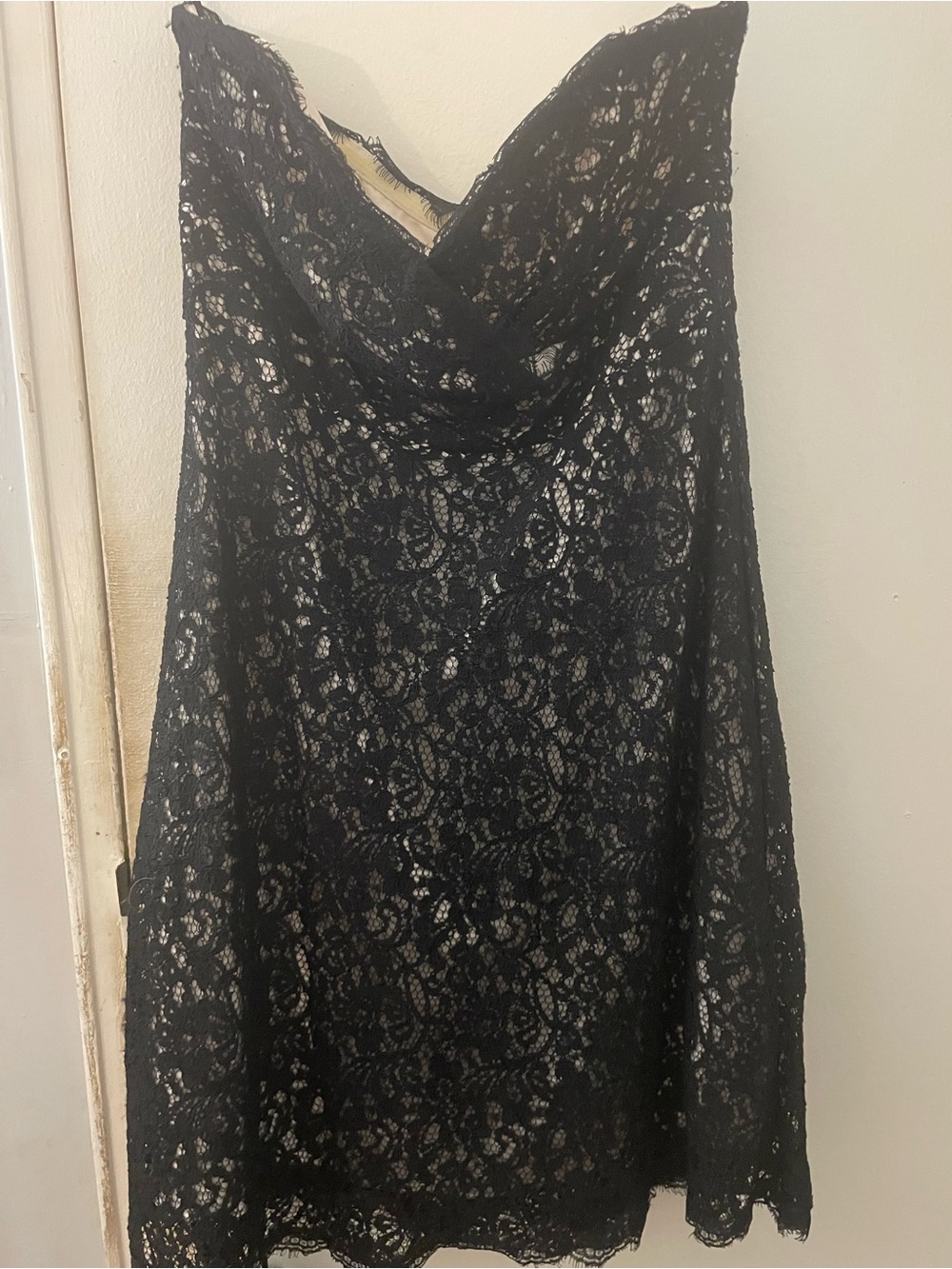 White House Black Market Black Lace Overlay Dress with Nude Lining